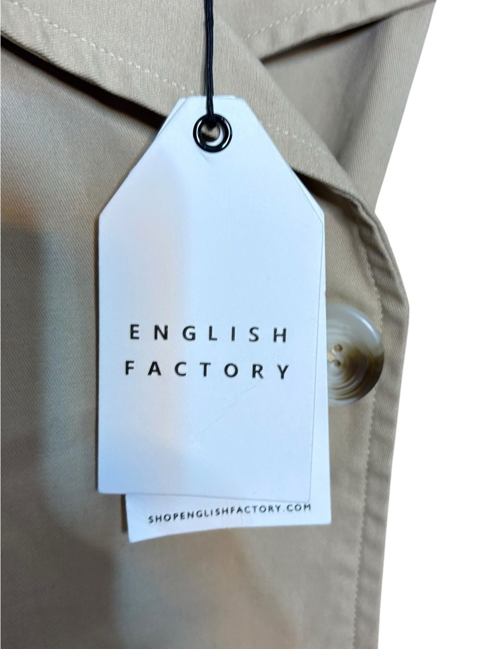 English Factory Beige Cropped Trench with Red Gingham Trim sz M - Picture 7 of 16
